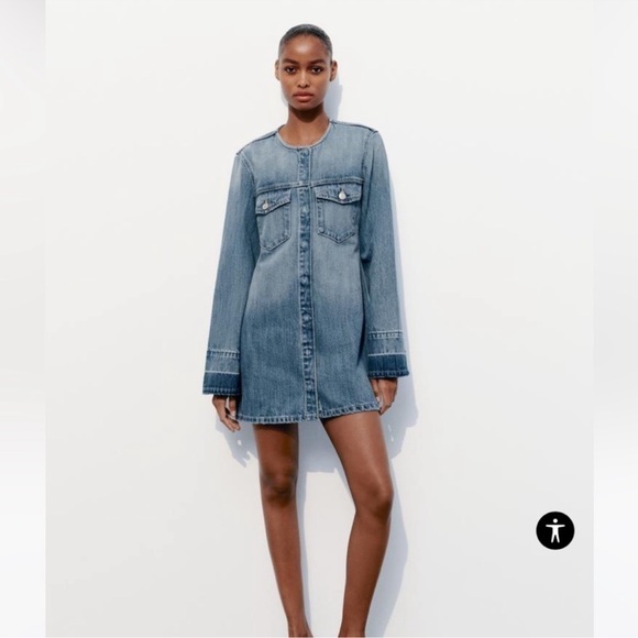 Zara Blue Denim Mini Dress - Picture 4 of 16